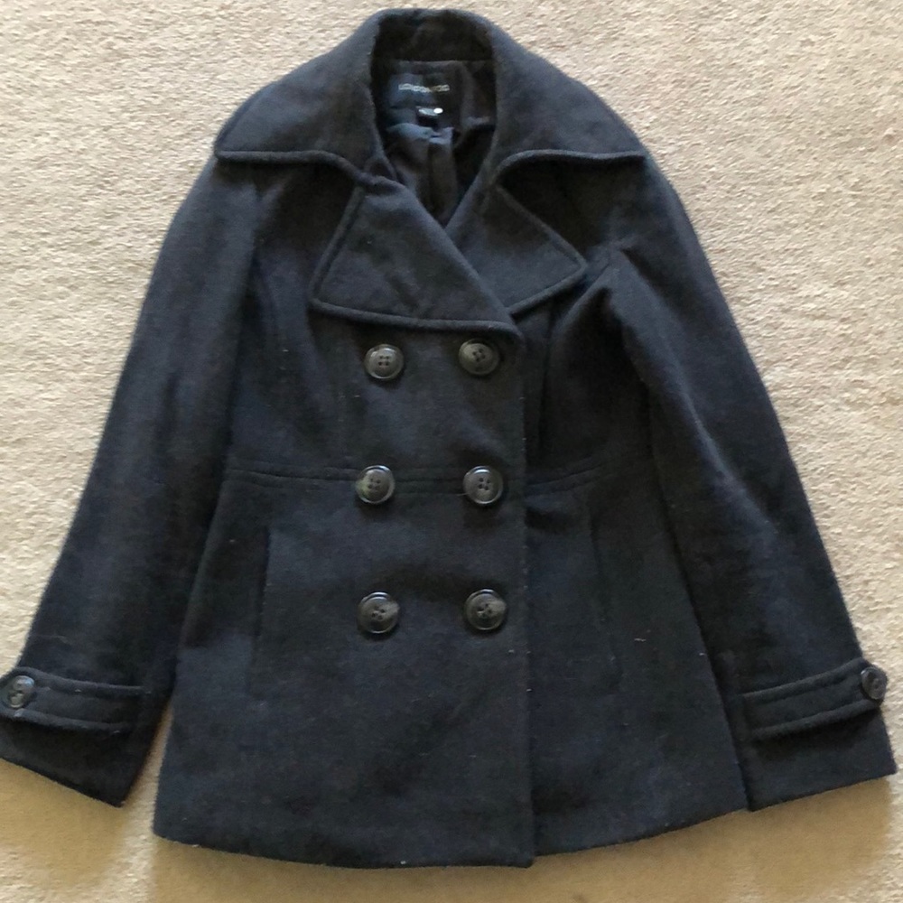London Fog Black Wool Double Breasted Peacoat